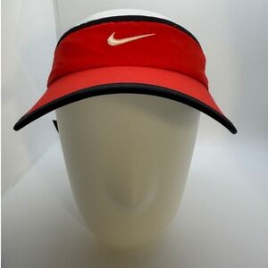 Nike Featherlight Dri Fit Vibrant Red Black Golf Tennis Running Visor Adjustable
